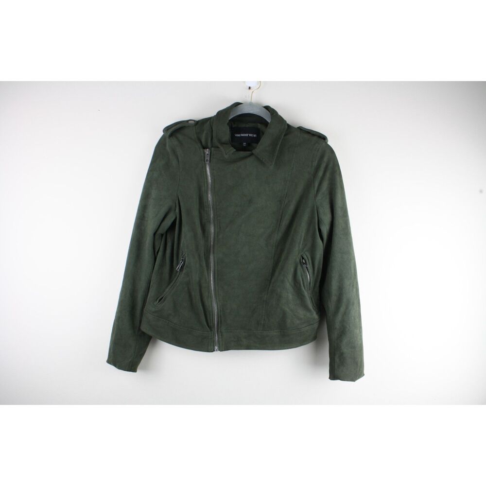 Who What Wear Olive Green Faux Suede Moto Jacket Women’s M Asymmetrical Zip